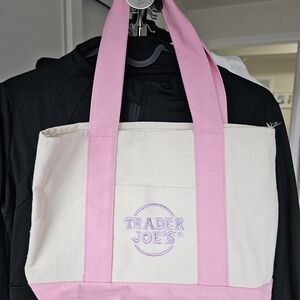 Trader Joes Pink & Cream Canvas Tote Bag